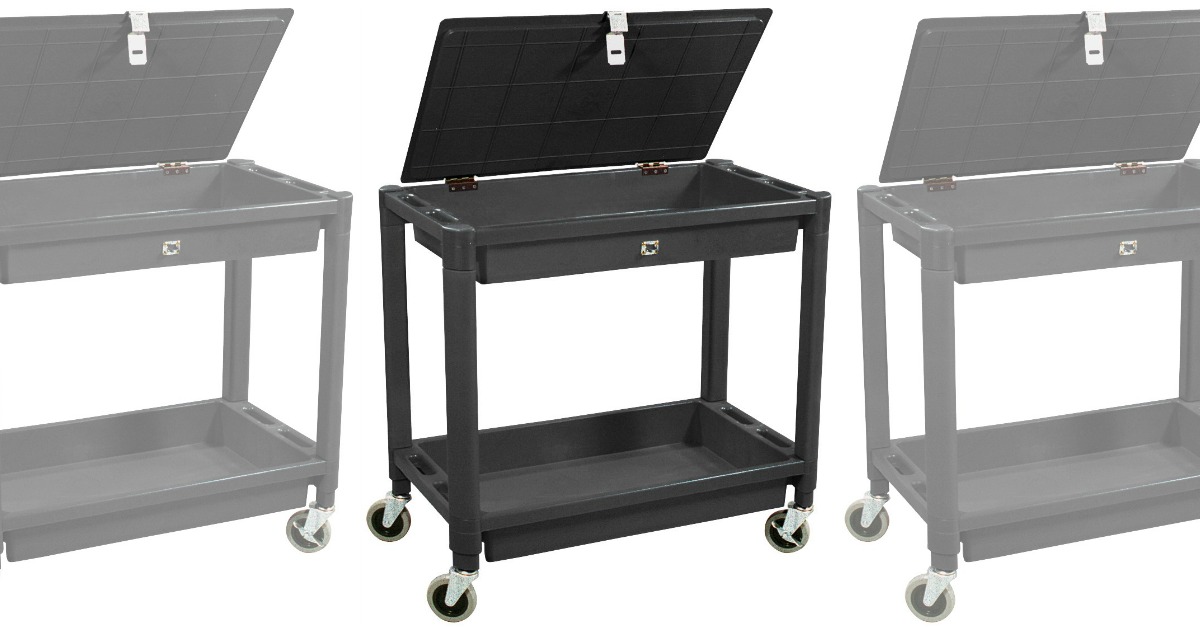 black rolling cart with lid open
