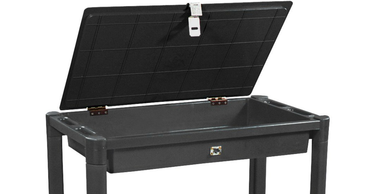 black locking cart with lid open