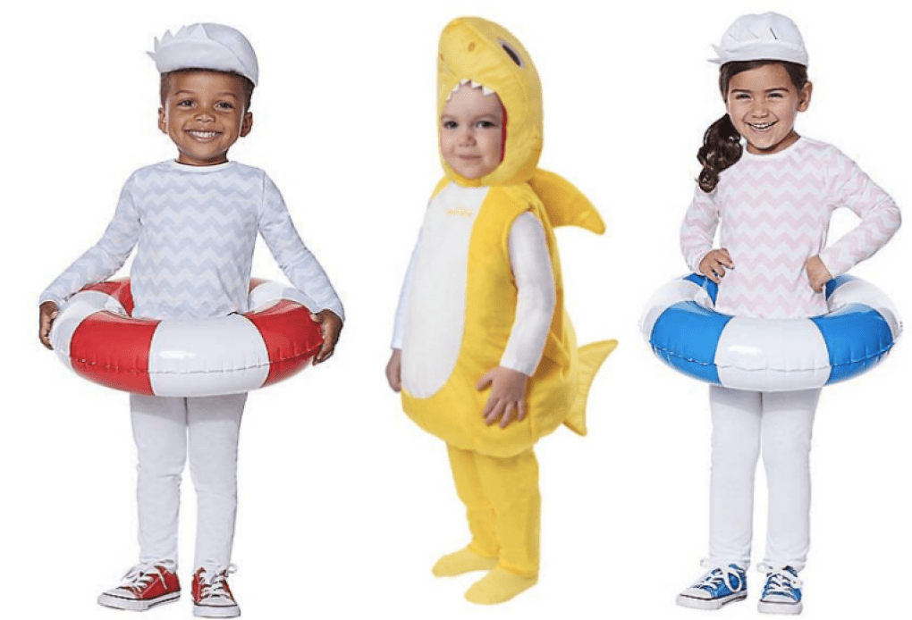 Kids in baby shark costumes