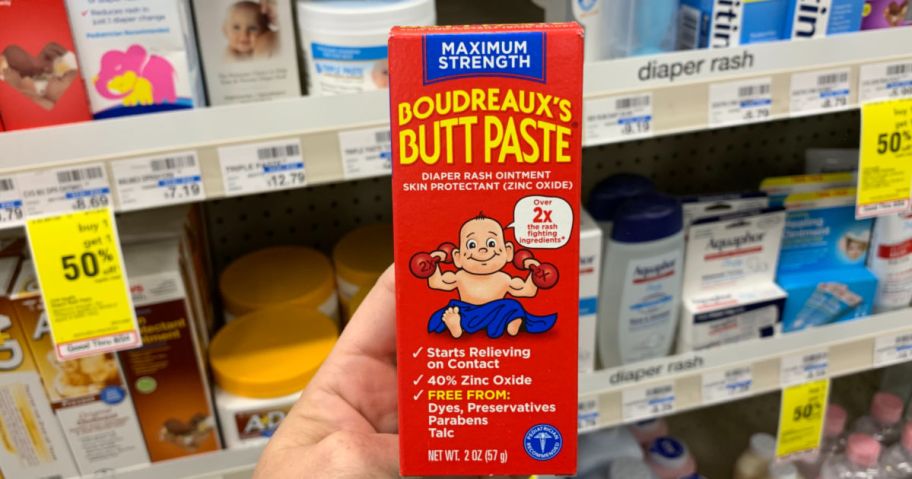Boudreaux&rsquo;s Butt Paste Max Strength Diaper Rash Cream 2oz in hand in store