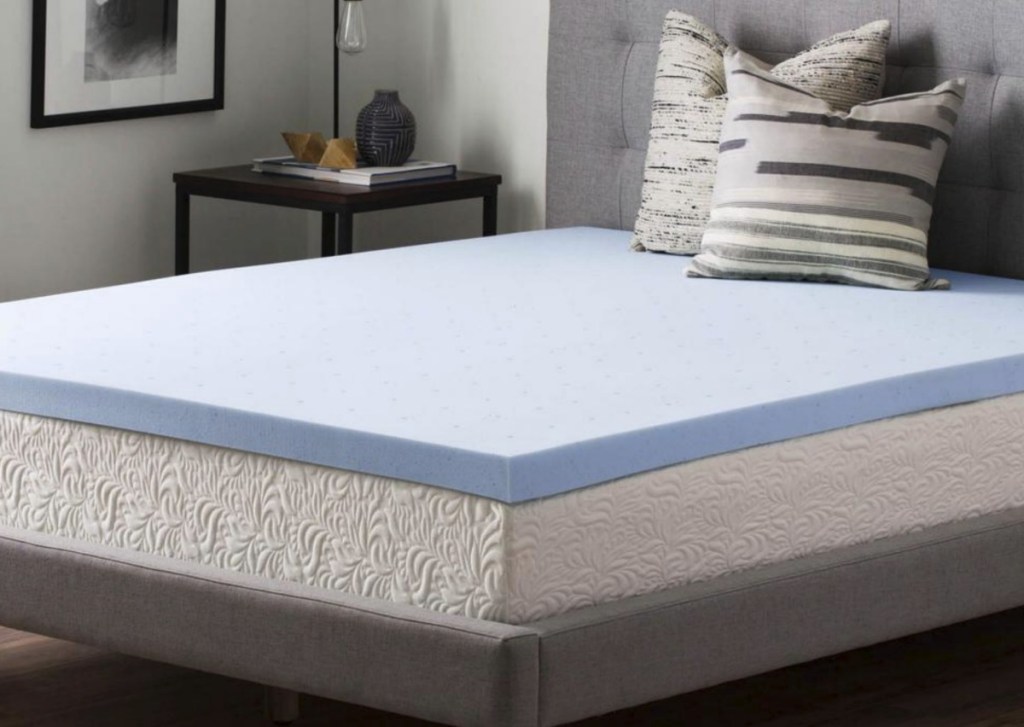 Lavender colored mattress topper from Home Depot