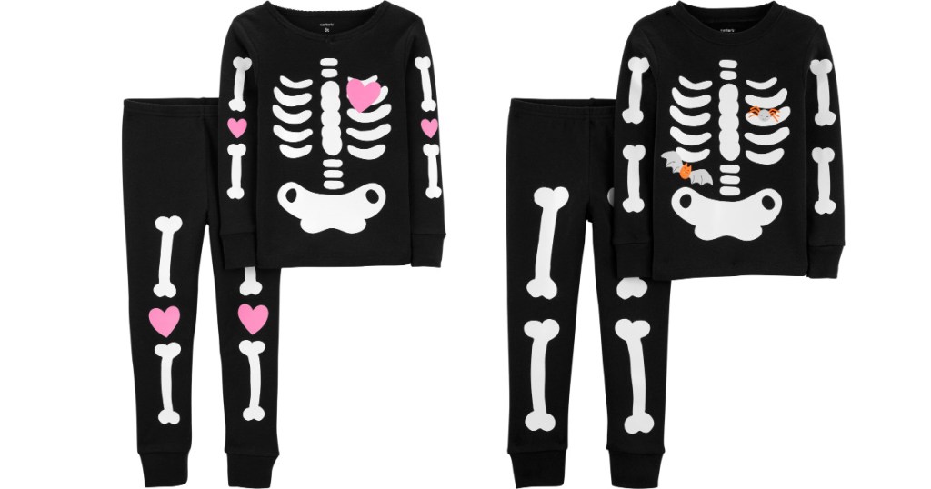 2 pairs of carters matching skeleton pajamas