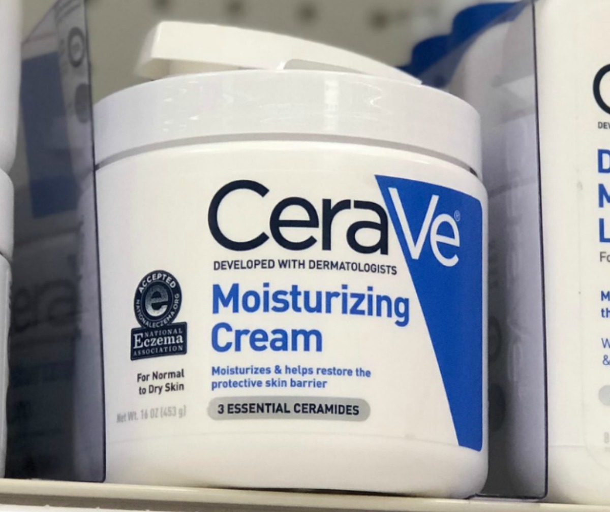 Jar of Moisturizing Cream from CeraVe on shelf in store
