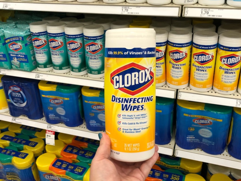 Clorox Disinfecting Wipes held up at Target