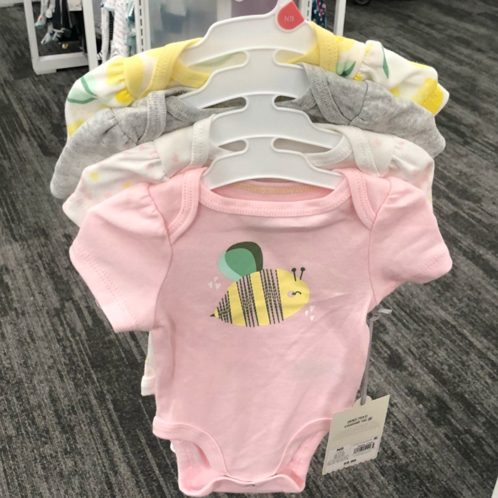 Bee-themed newborn apparel 4-pack bodysuit from Target