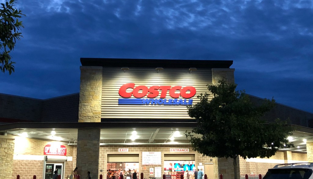 Costco store front at night