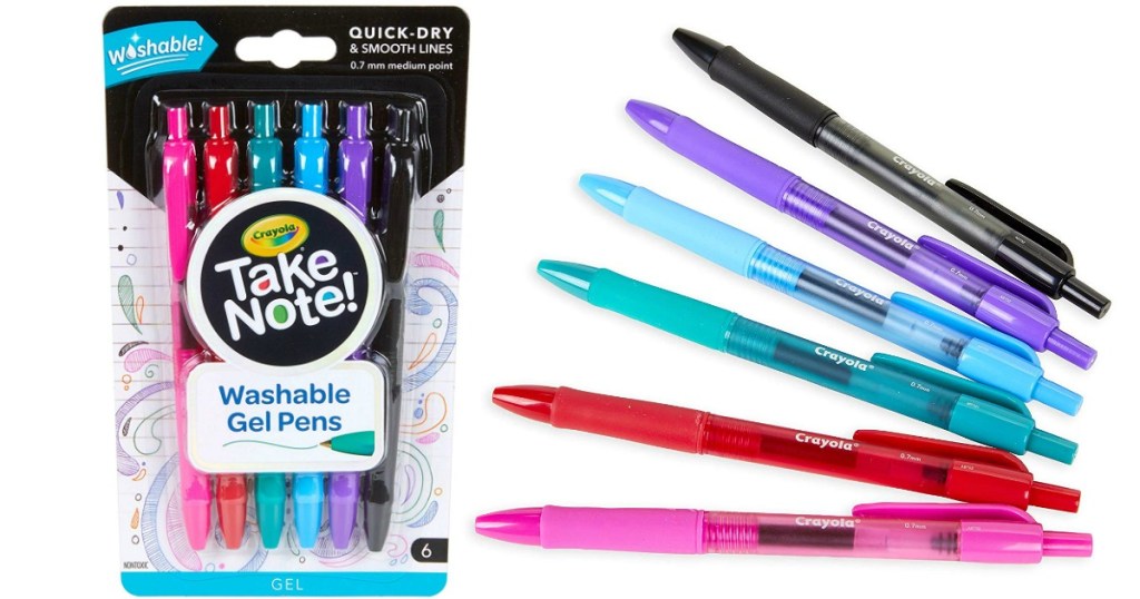 Crayola Take Note Pens fanned out next to package
