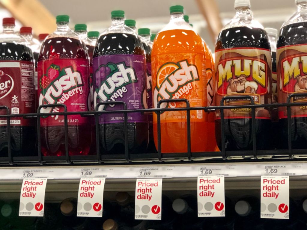 Crush 2L Sodas on shelf at Target