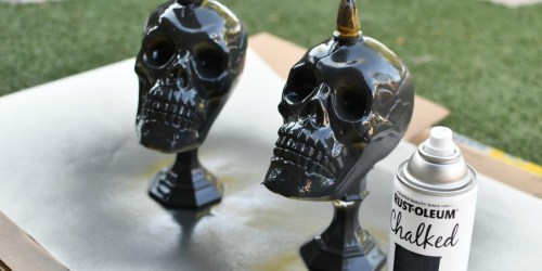 DIY Dollar Tree Skull Candlesticks Halloween Decor