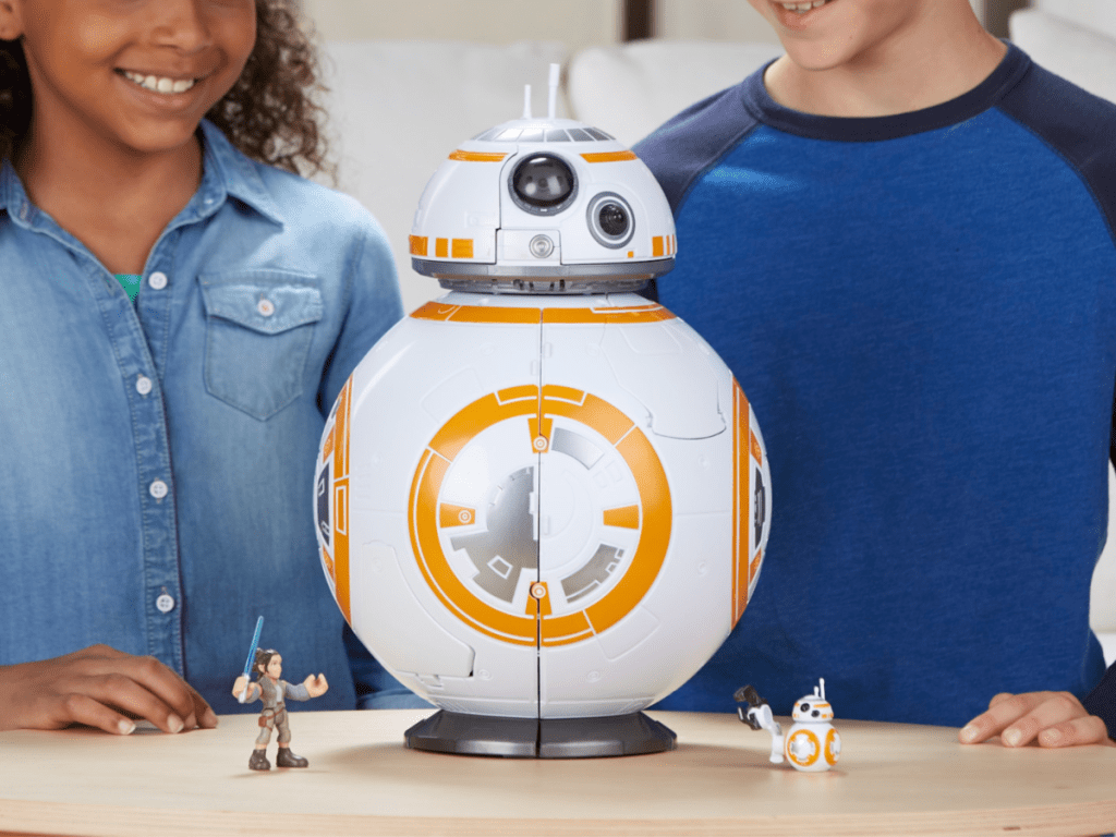 Disney Star Wars Galactic Heroes BB-8 Adventure Base with toy closed and kids in background