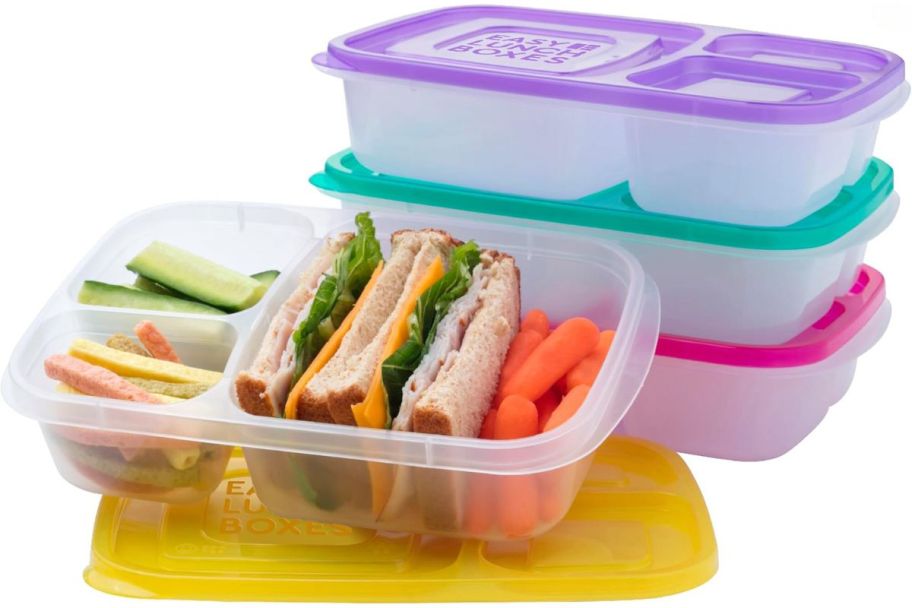 EasyLunchboxes-3-Compartment-Bento-Box-4-Pack- حاويات غداء للأطفال على طراز Bento Box Style بأسعار معقولة على أمازون