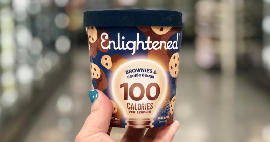Hand holding Enlightened Ice Cream Pint at Target
