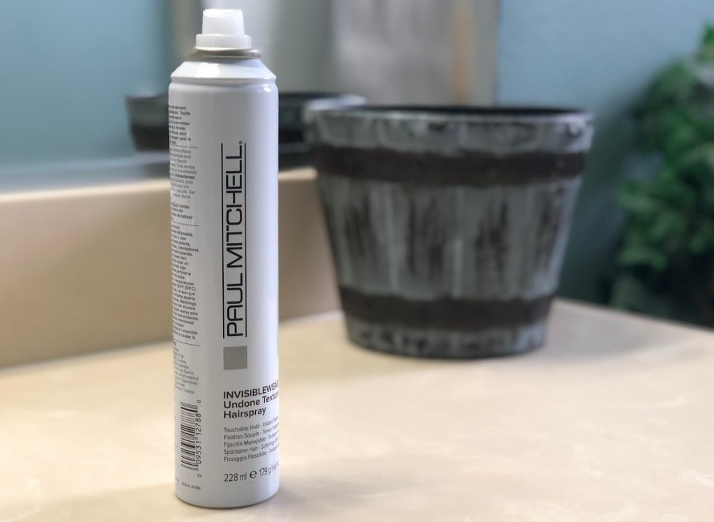 paul mitchell hairspray sitting on countertop