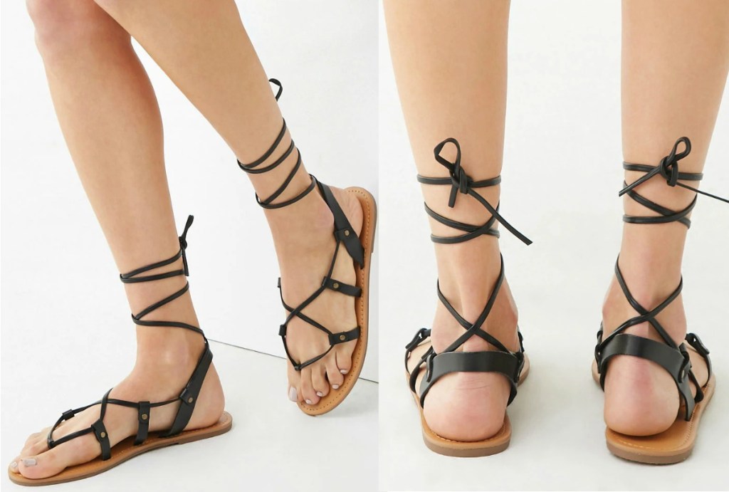 Leather wrap around tie up sandals from Forever 21