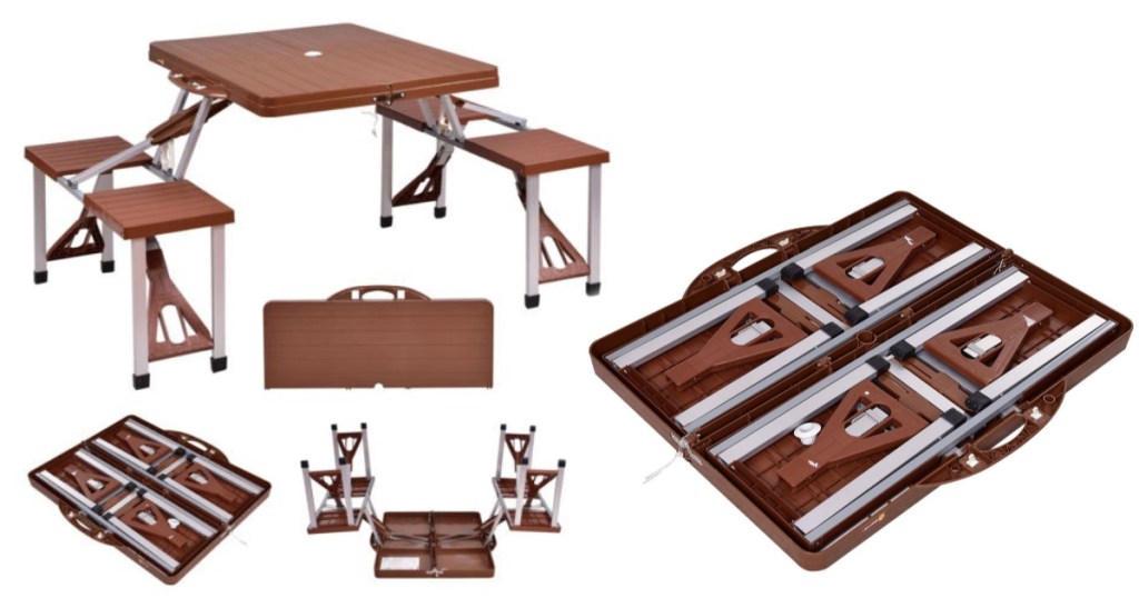 brown folding picnic table