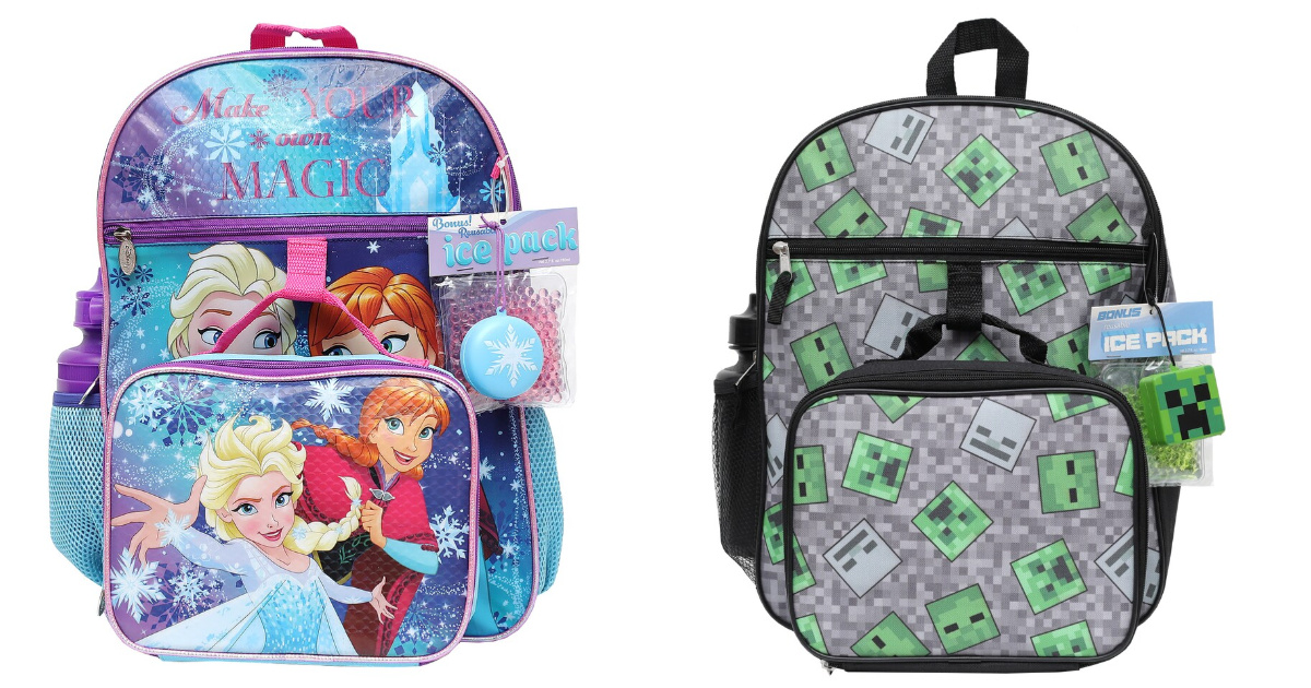 frozen and minecraft kids backpack sets