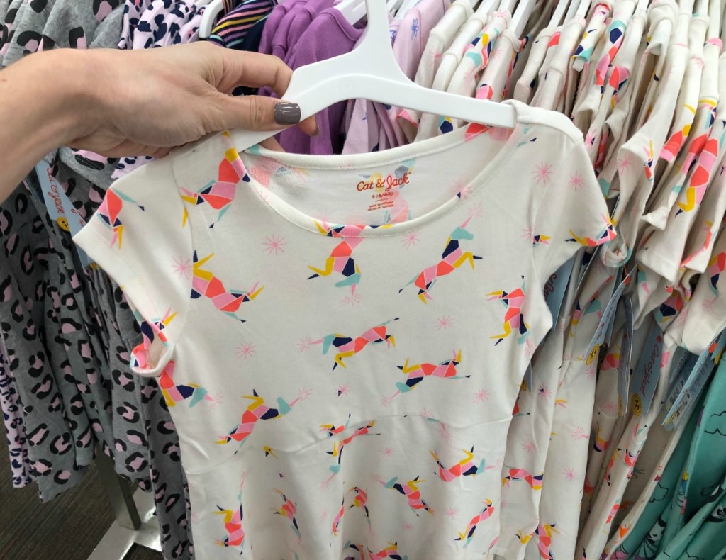 Unicorn-print girls dress on hanger in-store at Target
