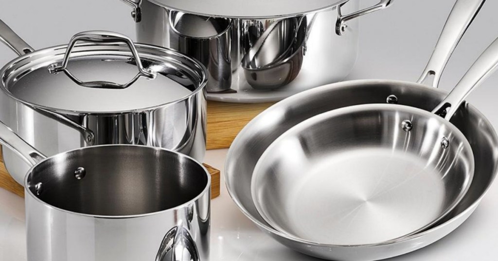 Eight-piece set of stainless steel pan set with coordinating lids