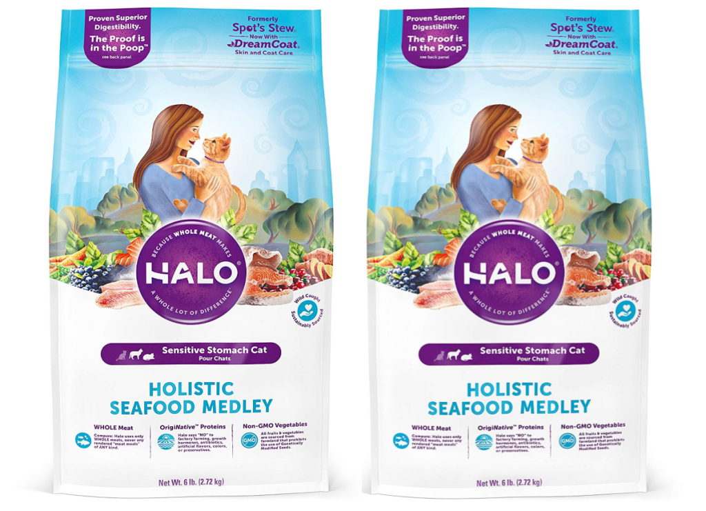 Halo 6-Pound Natural Dry Cat Food, Sensitive Stomach Seafood Medley Bag