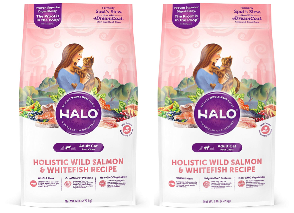 Halo 6-Pound Natural Dry Cat Food, Wild Salmon & Whitefish Recipe Bag