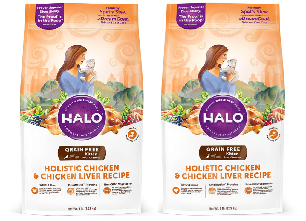 Halo 6-Pound Natural Dry Kitten Food, Chicken & Chicken Liver Recipe Bag