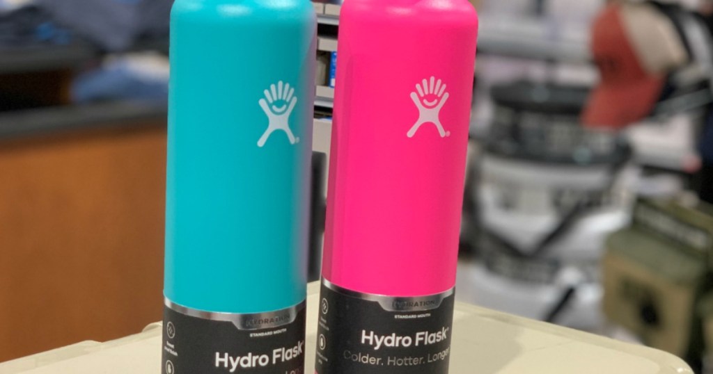 Hydro Flask bottles on counter