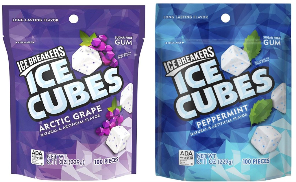 Peppermint & Grape flavored Ice Breakers sugar-free gum in 100-count packages