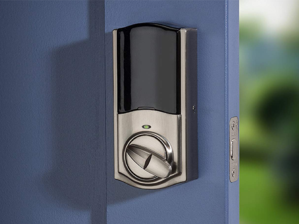 Kevo Convert Smart Lock on blue door