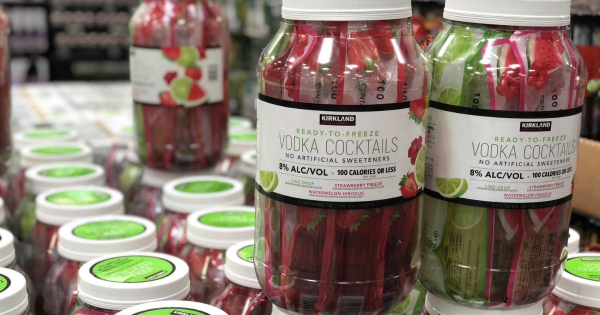 Store display of Kirkland Signature Ready-To-Freeze Vodka Cocktails