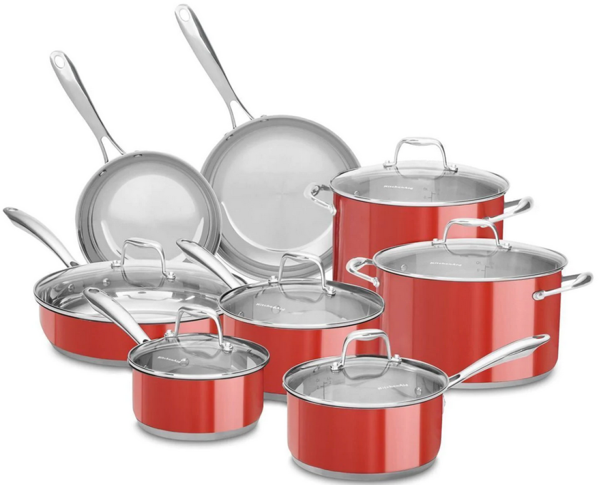 Kitchenaid 14-piece cookware set in red