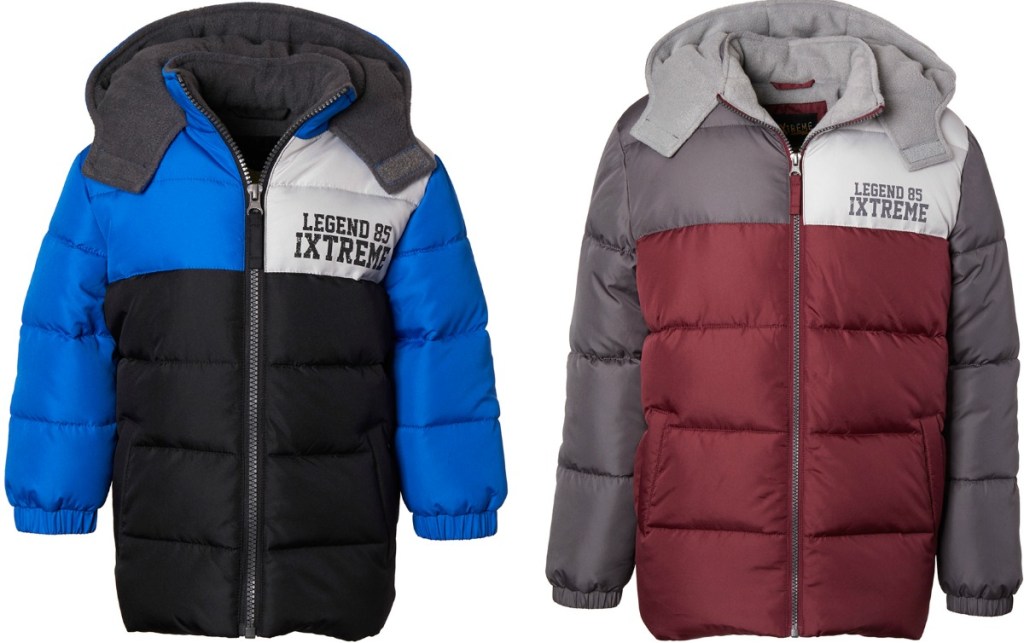 Two colors of boys puffer jackets from Zulily 