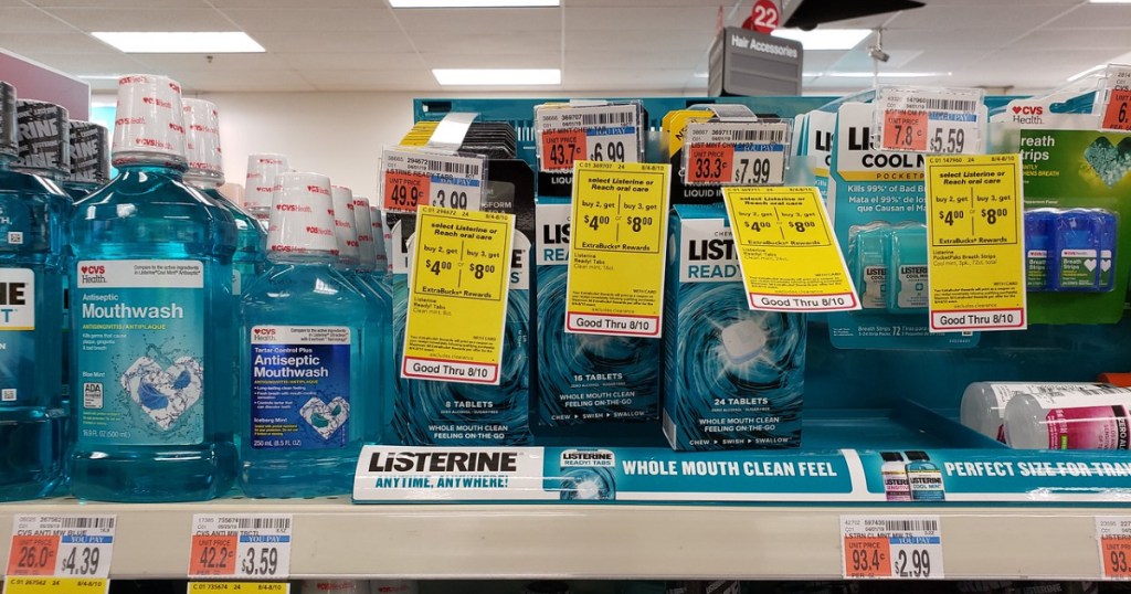 listerine products on shelf at cvs