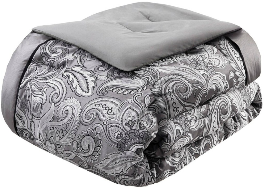 Gray paisley print bed comforter