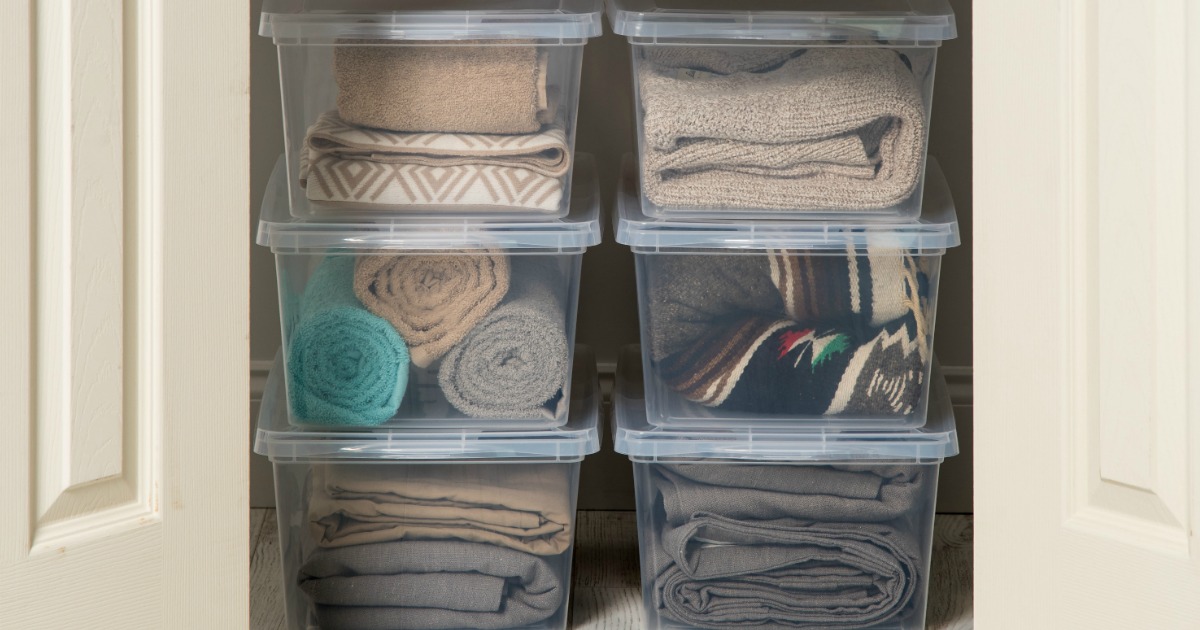Mainstays 17 qt Plastic Sweater Storage Box, Clear, 6 Pack