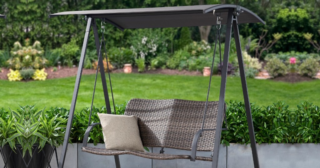 wicker patio swing with canopy