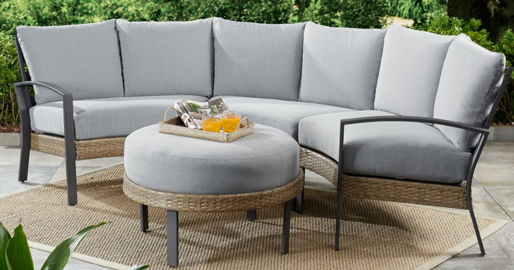 4-piece outdoor half-round patio sectional with ottoman