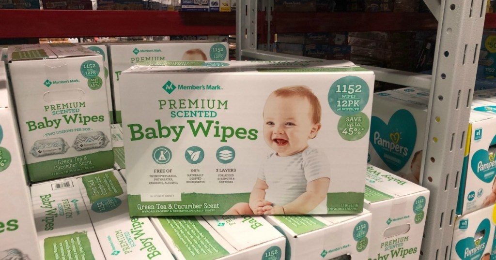 Members Mark brand baby wipes in extra large box at Sam's Club