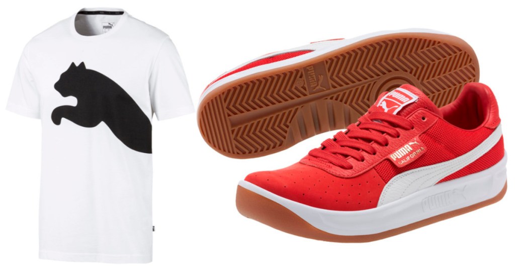 mens puma shirt and red puma shoes