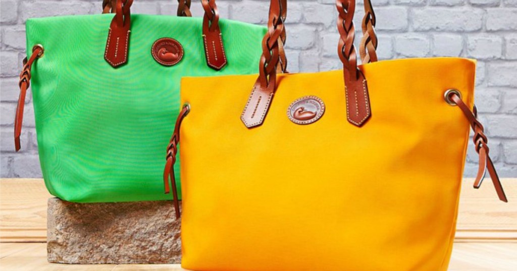 Dooney Nylon Shopper Totes in Green and yellow