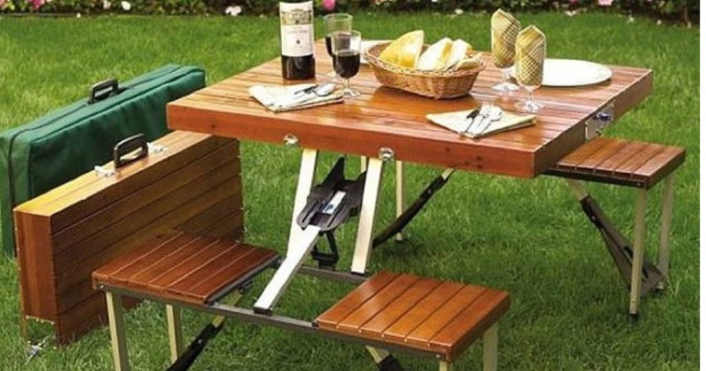 brown picnic table