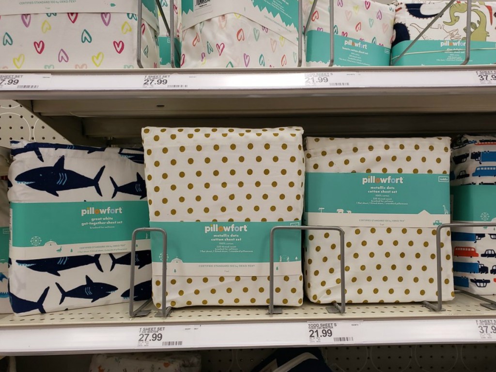 Pillowfort Sheet Sets on the shelf at Target