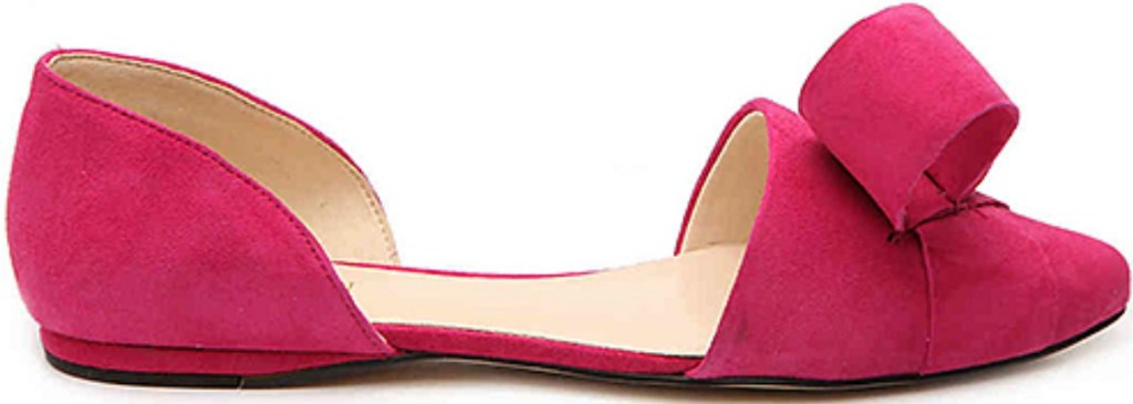 pink suede flats with a bow