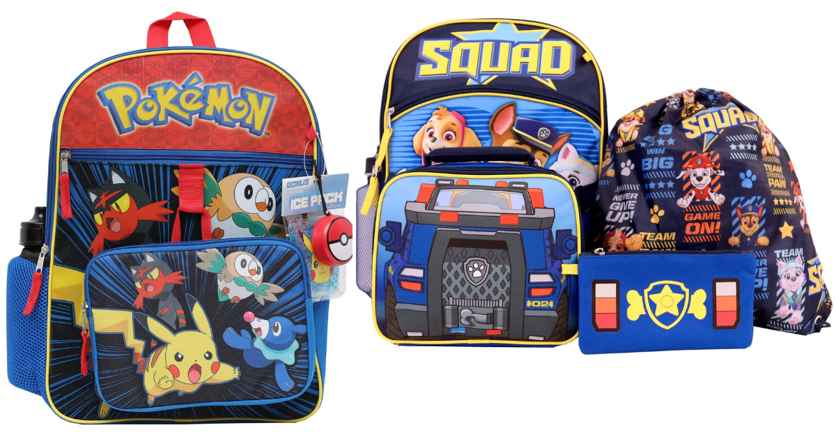 2 kids pokemon and patrol backpack sets