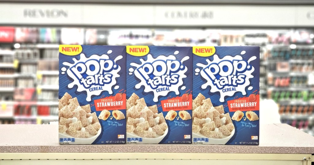 boxes of pop tarts cereal on shelf at store
