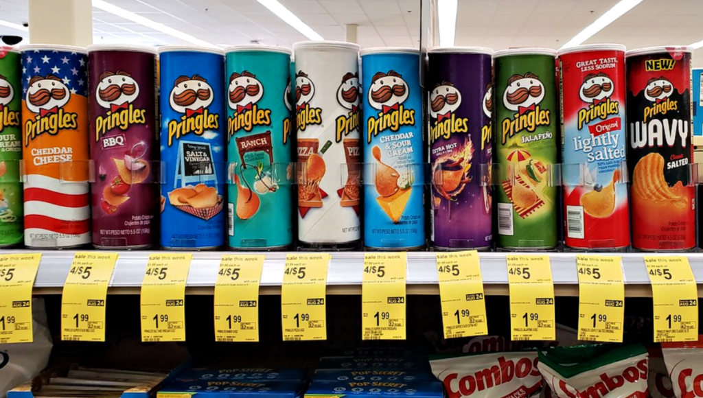 Pringles Cans on shelf in Walgreens