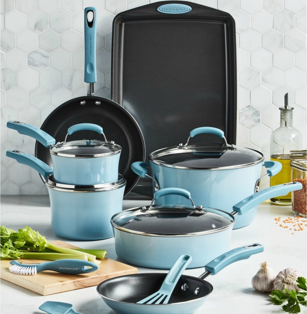 light blue cookware set