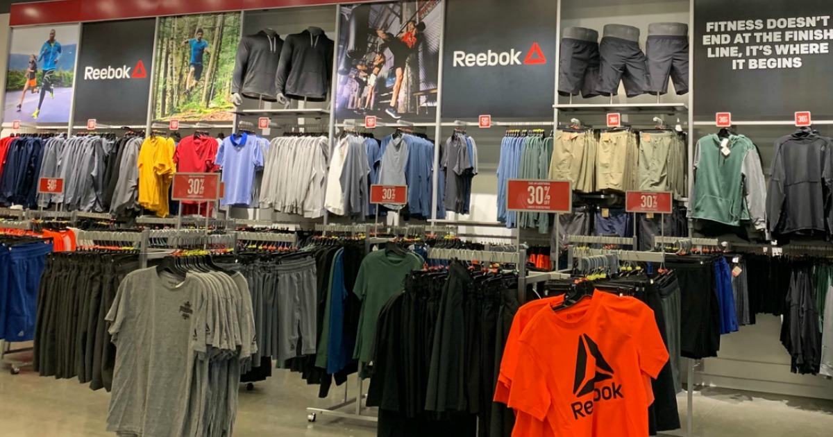 Reebok in-store sale with accessories, apparel, and shoes