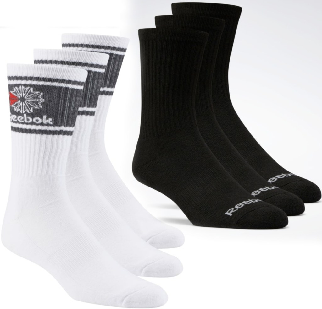 Reebok brand Men's & Women's socks in black and white with logo