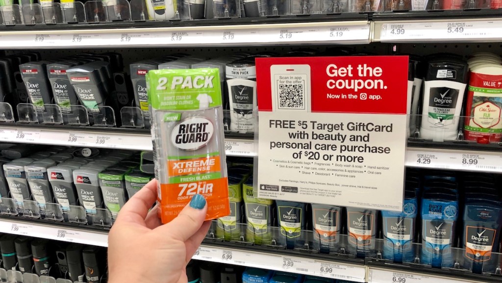 Right Guard Deodorant by sign at Target