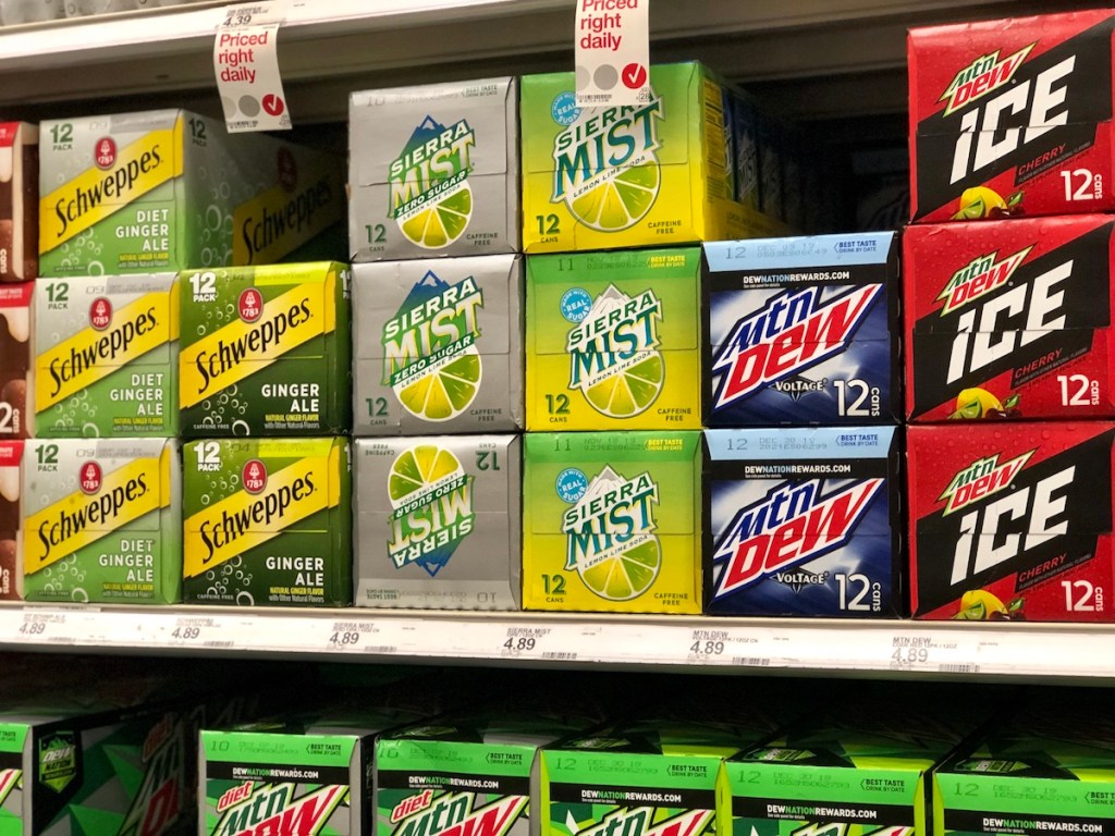 12-packs of soda on shelf at Target